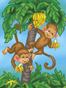 Вышивка на искусственном шелке "Обезьянки на пальме" ББ-107 (15*20см)