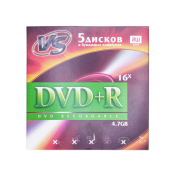 VS DVD+R, 16x, бумажный конверт уп.5 шт