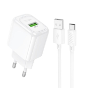 Адаптер HOCO CS52A USB, 3,0A, 18W, QC3.0, с кабелем Type-C, белый