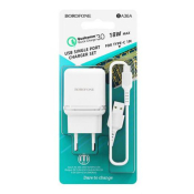 Адаптер BOROFONE BA36A USB, 3,0A, 18W, с кабелем Type-C, QC3.0, белый