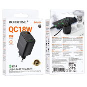 Адаптер BOROFONE BA95A USB, 3,0A, 18W, дисплей, черный