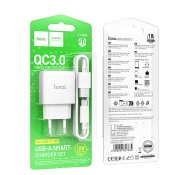 Адаптер HOCO C140A USB, 3,0A, QC3.0, 18W, с кабелем Type-C, белый