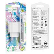 Адаптер HOCO C109A USB, 3,0A, 18W, с кабелем Type-C, QC3.0, белый