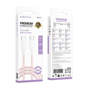 Кабель BOROFONE BX117 Type-C - Type-C, PD60W, 3,0A, 1,0м, розовый нейлон