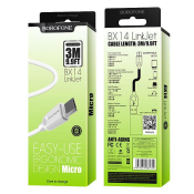 Кабель BOROFONE BX14 MicroUSB, 3,0м, белый