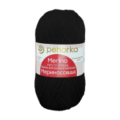 Мериносовая  (50% меринос+50% акрил) 100гр. 200м №002 чёрный Мериносовая  (50% меринос+50% акрил) 100гр. 200м №002 чёрный