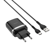 Адаптер HOCO  C12Q USB, 3,0A, 18W, с кабелем Type-C, QC3.0, черный