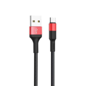 Кабель HOCO X26 MicroUSB, 1,0м, тканевый, чёрно-красный