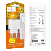 Адаптер HOCO CS11A USB, 2,1A, 10,5W, с кабелем Type-C, белый