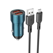 АЗУ BOROFONE BZ19 2 USB, 2,4A, с кабелем MicroUSB, металл. корпус, синий