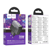 Адаптер HOCO CS75A USB + 2 Type-C, 3,0A, QC3.0, PD70W, черный