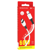 Кабель BOROFONE BX79 Type-C - Type-C, PD60W, 3,0A, 1,0м, силикон, белый