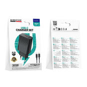 Адаптер BOROFONE BAS75A Type-C, 3,0A, PD30W, QC 3.0, с кабелем Type-C - Lightning, чёрный