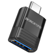 Переходник (Адаптер) OTG USB - Type-C, F-M, BOROFONE (BV18), черный