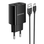 Адаптер BOROFONE BA53A 2 USB, 2,1A, с кабелем Type-C, черный