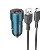 АЗУ BOROFONE BZ19A 1 USB, 3,0A, с кабелем Type-C, QC3.0, металл. корпус, синий