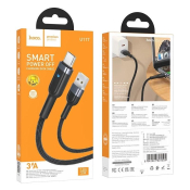 Кабель HOCO U117 Type-C, 3.0A, 1,2м, с индикатором, текстильный, чёрный