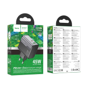 Адаптер HOCO CS74A USB + Type-C, 3,0A, PD45W, QC3.0, черный