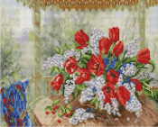 Алмазная мозаика 40х50 Тюльпаны и белая сирень UA468