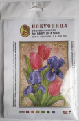 Вышивка на искусственном шелке "Ирисы и тюльпаны" ББ-077 (10*13см)