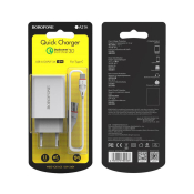 Адаптер BOROFONE BA21A USB, 3,0A, 18W, с кабелем Type-C, QC3.0, белый