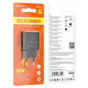 Адаптер BOROFONE BA72A USB, 3,0A, 18W, QC3.0, чёрный