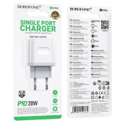 Адаптер BOROFONE BA99A Type-C, 3,0A, PD20W, белый