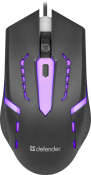 Мышь DEFENDER Hit MB-601, USB, 1200dpi, игровая, 4 кнопки, с подсветкой, чёрная