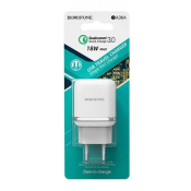 Адаптер BOROFONE BA36A USB, 3,0A, 18W, QC3.0, белый