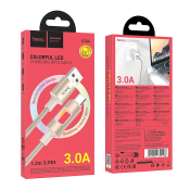 Кабель HOCO U144 Type-C, 1,2м, 3.0A, текстильный, LED-подсветка, золотой
