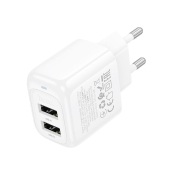 Адаптер HOCO CS51 2 USB, 2,4A, 12W, индикатор, белый