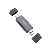КартРидер Hoco HB45, USB 2.0 + Type-C, для SD/MicroSD, серый