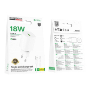 Адаптер BOROFONE BA102A USB, 3,0A, 18W, с кабелем MicroUSB, QC3.0, белый