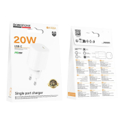 Адаптер BOROFONE BA103A Type-C, 3,0A, PD20W, QC3.0, белый