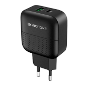 Адаптер BOROFONE BA46A USB + Type-C, 3,0A, 18W, QC3.0, PD, чёрный