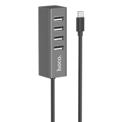 USB Разветвитель HUB, HOCO HB-1, 4 порта, USB 2.0, серый металл