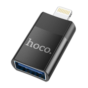 Переходник (Адаптер) OTG, USB 2.0 - Lightning, F-M, чёрный, HOCO (UA17)