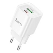 Адаптер HOCO C147A USB + Type-C, 3,0A, 18W, QC 3.0, PD20W, белый