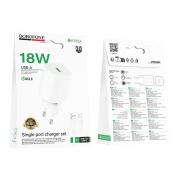 Адаптер BOROFONE BA102A USB, 3,0A, 18W, с кабелем Type-C, QC3.0, белый Адаптер BOROFONE BA102A USB, 3,0A, 18W, с кабелем Type-C, QC3.0, белый