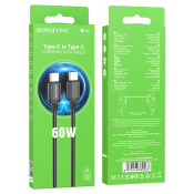 Кабель BOROFONE BX87 Type-C - Type-C, PD60W, 3,0A, в оплетке, 1,0м, чёрный
