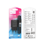 Адаптер HOCO C134A USB, 2,4A, 10,5W, с кабелем Type-C, чёрный