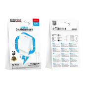 Адаптер BOROFONE BAS71A USB, 2,1A, с кабелем Type-C, белый