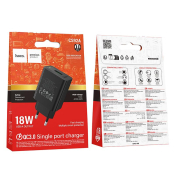 Адаптер HOCO CS92A USB, 3,0A, 18W, с индикатором, чёрный