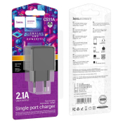 Адаптер HOCO CS11A USB, 2,1A, 10,5W, чёрный