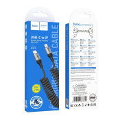Кабель HOCO X121 Type-C - Lightning, 1,5м, PD27W, пружинка, чёрный