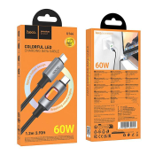 Кабель HOCO U144 Type-C - Type-C, 1,2м, PD60W, 3.0A, текстильный, LED-подсветка, черный