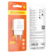 Адаптер BOROFONE BA72A USB, 3,0A, 18W, QC3.0, белый