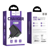 Адаптер HOCO  C70A USB, 3,0A, 18W, QC3.0, чёрный