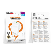Адаптер BOROFONE BAS76A USB + Type-C, 3,0A, PD30W, QC 3.0, с кабелем Type-C - Type-C, белый