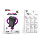 Адаптер BOROFONE BAS76A USB + Type-C, 3,0A, PD30W, QC 3.0, чёрный